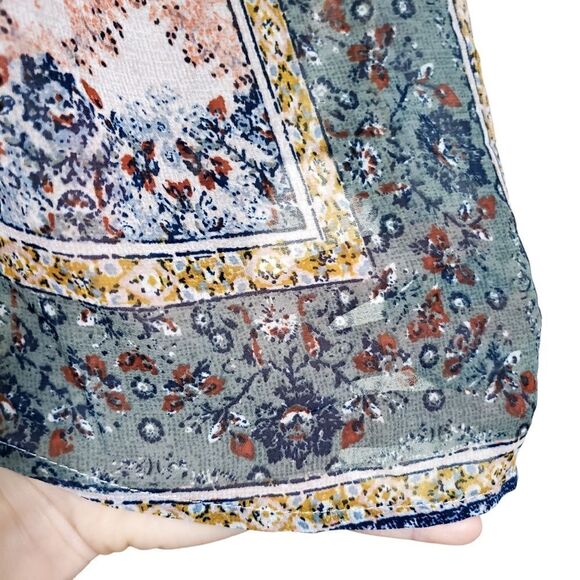 Knox Rose Womens Bohemian Pink/Green Top Size Small Earthy Semi-Sheer Tie-Front - Picture 5 of 13